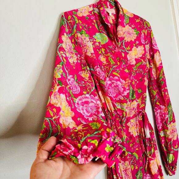 ROCOCO SAND Chloe Pink Floral Long Sleeves Wrap Maxi Dress Size Small - Picture 13 of 16